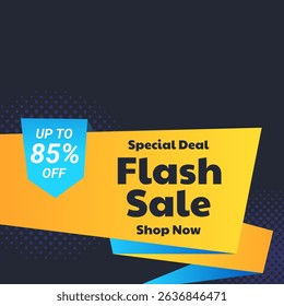 Flash Sale Vector sale background with up to 85% off. Special Deal. Vector illustration. Shop Now. 85% off.