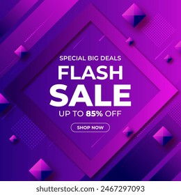 Flash Sale Vector sale background with discount up to 85%. Special Big Deals. Vector illustration. 