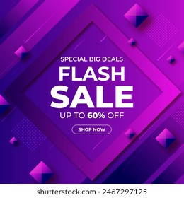 Flash Sale Vector sale background with discount up to 60%. Special Big Deals. Vector illustration. 