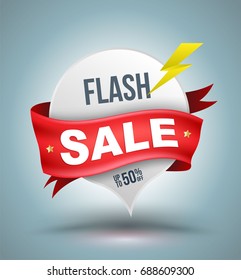 Flash Sale vector banner concept illustration. Discount up to 50 percent vector layout. Abstract sale banner design element. Vector Illustration for promotion advertising.