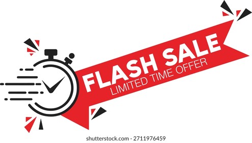 Flash Sale Vector Banner Template | Limited Time Offer and Special Promotion Tag with Stopwatch Icon
