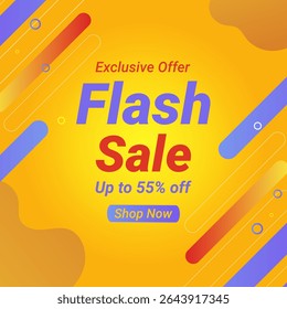 Flash Sale vetor fundo colorido com até 55% de desconto. Oferta exclusiva. Compre agora. Antecedentes de vendas abstratas. Ilustração.