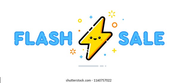 Flash Sale vector design concept. Cute lightning bolt character. Illustration template.