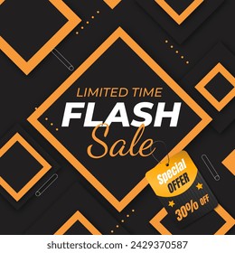 Vector de venta Flash con etiqueta de descuento hasta 30% de descuento. Oferta especial. Ilustración vectorial. Tiempo limitado.