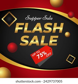 Vector de venta Flash con etiqueta de descuento hasta 75% de descuento. Super Venta. Ilustración vectorial.