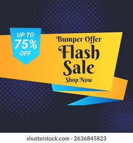 Flash Sale Vector flat design sale background with discount up to 75%. Bumper Offer. Vector illustration. Get discount 75%. Shop Now.