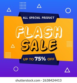 Flash Sale Vector flat design sale background with discount up to 75% off. All special product. Vector illustration. Get discount 75%.