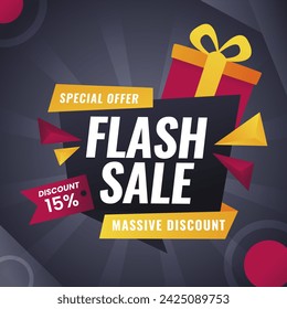 Vector de la venta del flash con el fondo del diseño de la caja de regalo con descuento hasta 15%. Oferta especial. Ilustración vectorial. Descuento masivo.