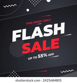 Vector de la venta del flash con el fondo del diseño de la caja de regalo con descuento hasta el 55%. Ilustración vectorial. Sólo Esta Semana.