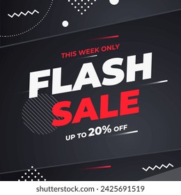 Flash Sale Vektor mit Geschenkbox Design Hintergrund mit Rabatt bis zu 20%. Vektorgrafik. Nur diese Woche.