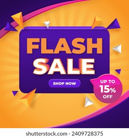 Flash Sale Vector Realistic 3d with discount up to 15%. Special Offer. Vector illustration. Shop Now. Get discount 15%.