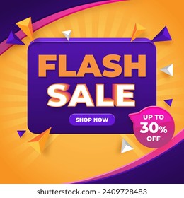 Flash Sale Vector Realistic 3d with discount up to 30%. Special Offer. Vector illustration. Shop Now. Get discount 30%.