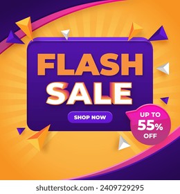 Flash Sale Vector Realista 3d con descuento de hasta el 55%. Oferta especial. Ilustración vectorial. Compra ahora. Obtén un descuento del 55%.