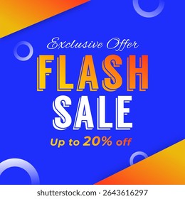 Flash Sale Vector Realistic 3d Banner for feeds and ads. Exclusive Offer. 20% off. Vector illustration. Up to 20% off.