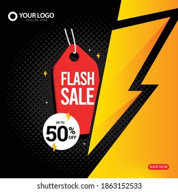 Flash Sale Vektorvorlage mit Discount-Label.