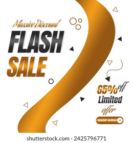 Venta Flash en Fondo Blanco y Dorado Con Descuento Hasta 65% de descuento . Descuento masivo. Ilustración vectorial. 65% de descuento en la oferta limitada.