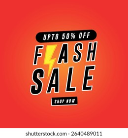Flash Sale White Text 50% Off Shop Now Vector Isolated on Orange and Red Background	