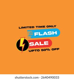 Flash Sale White Text 50% Off Shop Now Limited Time Offer on Orange Background Vector	
