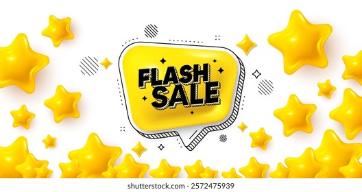 Flash sale winner banner with 3d stars. Golden stars banner. Flash sale 3d bubble. Discount adhesive banner. Chat special offer icon. Review rate background. Vector