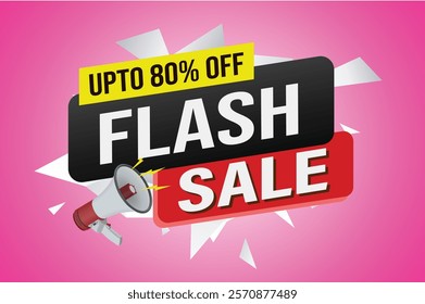 flash sale word mega phone concept vector illustration and 3d style, landing page, template, ui, web, mobile app, poster, banner, flyer, background, gift card, coupon, label, wallpaper

