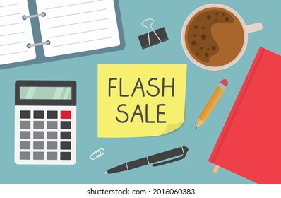 flash sale written on yellow sticky note - vector illustration