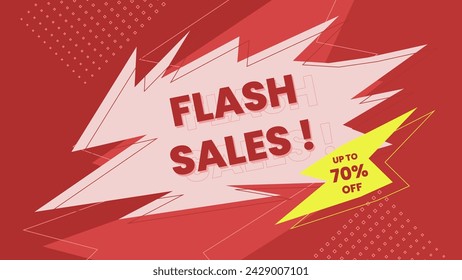 Flash Sales Up To 70 Percent Off Label for Sales with Red Background and Outline
