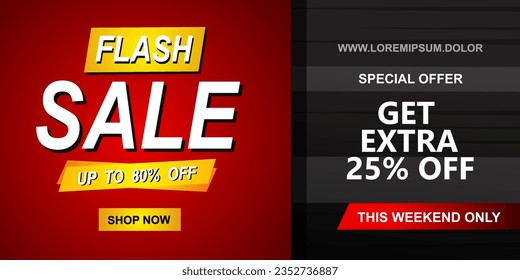 Diseño de plantillas de banner de Flash Sales para medios sociales y sitios web. Oferta especial de la campaña de ventas flash o promoción.