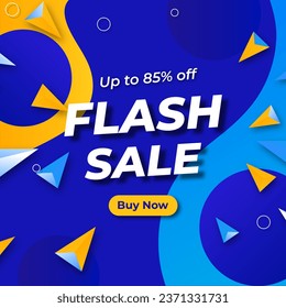 Flash Sales banner template design for social media and website. Special Offer Flash Sale campaign. Flash Sale Shopping Poster or banner with discount up to 85%. Buy Now Button