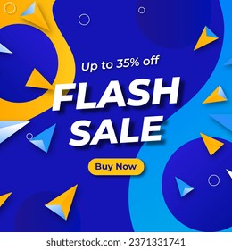 Diseño de plantillas de banner de Flash Sales para medios sociales y sitios web. Oferta especial de la campaña de venta flash. Afiche o banner de la tienda Flash Sale con descuento de hasta el 35%. botón Comprar ahora