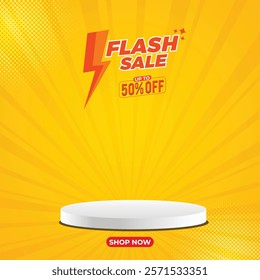 Flash Sales banner template design for social media with podium. Super Sale Banner with podium.
Flash sale product display template. Flash sale 70% off. product display banner. 50% off. 60% off.
