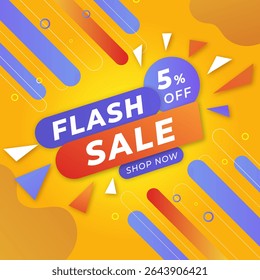 Flash Sales banner template design for social media and website ads. Shop Now. 5% Discount. Realistic 3d Flash Sale. Flash Sale Shopping Poster with Up to 5% off. Vector Illustration.