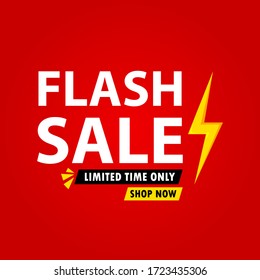 Diseño de ventas flash con relámpago amarillo como un icono rápido en la plantilla con un fondo rojo adecuado para el mundo empresarial y financiero y actividades promocionales