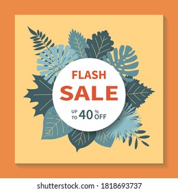Flash sales, square vector banner design. Abstract geometric tag template with specials discounts, strokes and elements for business. Promo badge for web, poster and mobile. Vector  illustration.