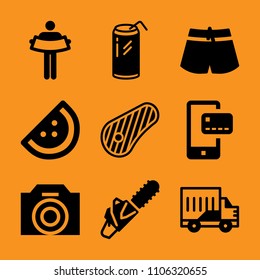 flash, saw, beverage, pattern, piece and retro icon vector set. Flat vector design with filled icons. Designed for web and software interfaces