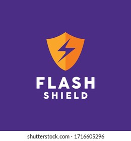 Flash Shield Logo Design Vector. Technology Symbol and App emblem icon for company.