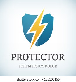 flash and shield symbol protect vector logo template icon 