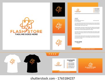 Plantilla De Diseño Del Logotipo De La Tienda Flash Y Tarjeta De Negocios Para Tiendas Online De Negocios