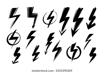 Señal de destello, alto voltaje, conjunto de bocetos dibujados a mano, formas vectoriales