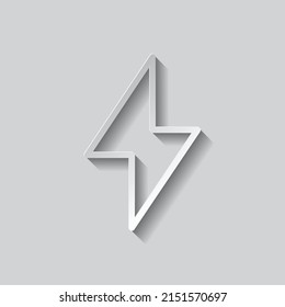 Flash simple icon vector. Flat design. Paper style with shadow. Gray background.ai