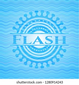 Flash sky blue water wave style badge.
