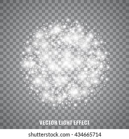 Flash, sparkles on transparent background. Glowing particles. Flare. Vector illustration.