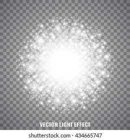 Flash, sparkles on transparent background. Glowing particles. Flare. Light effects. Vector illustration.