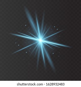 Flash, star burst and sparkles on transparent background. blue glowing effect with light rays. Vector illustration.