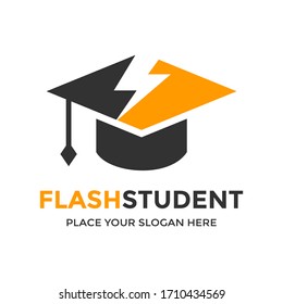 Flash student vector logo template. This design use thunder and hat symbol. Suitable for education.