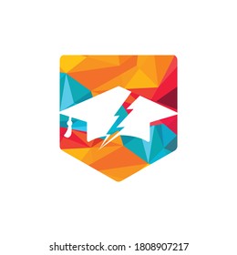 Flash student vector logo template. Education logo with graduation cap and thunder icon.