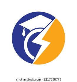 Flash student vector logo template. Education logo with graduation cap and thunder icon.
