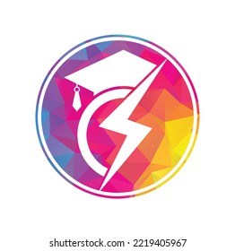 Flash student vector logo template. Education logo with graduation cap and thunder icon.