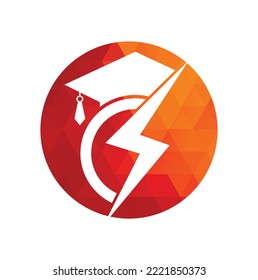 Flash student vector logo template. Education logo with graduation cap and thunder icon.