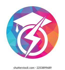 Flash student vector logo template. Education logo with graduation cap and thunder icon.