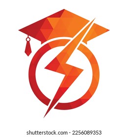 Flash student vector logo template. Education logo with graduation cap and thunder icon.